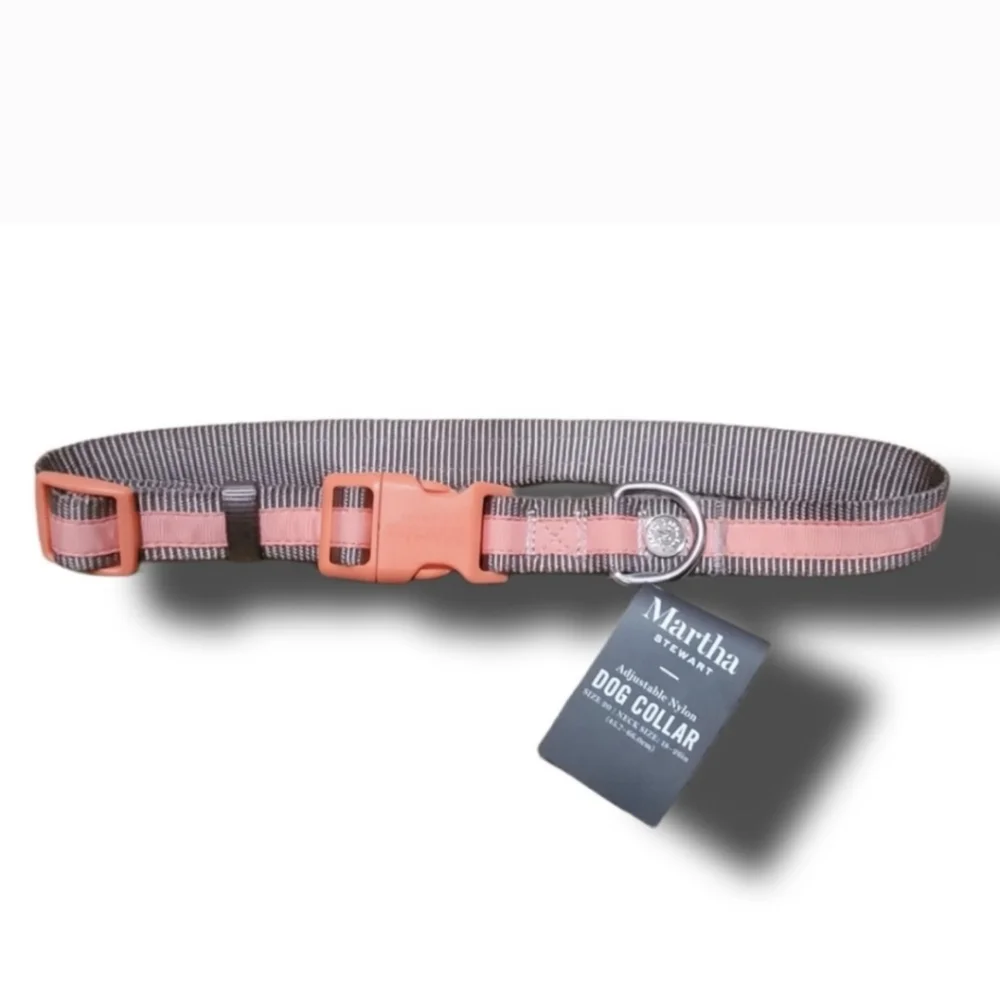🌻 Martha Stewart Adjustable Nylon Dog Collar Gray Coral Size 14 (Small)